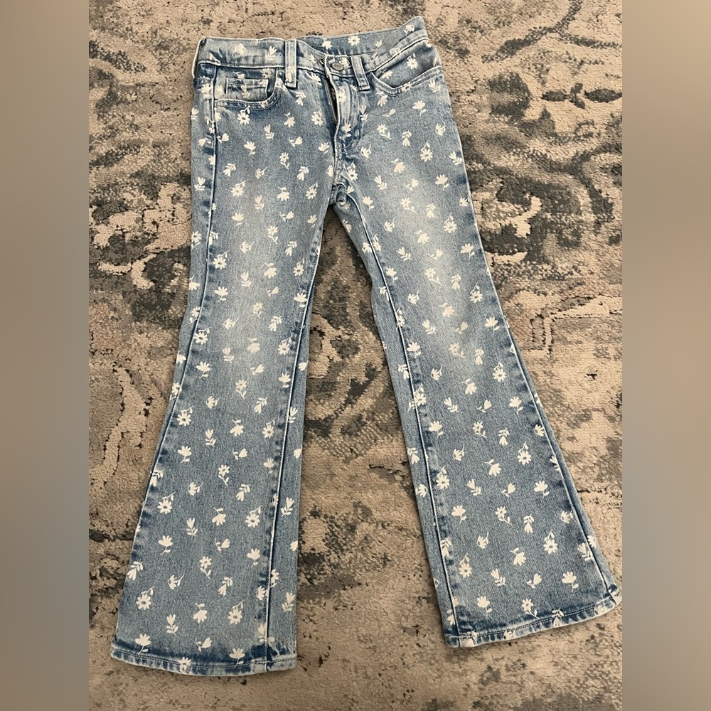Floral Blue Girls Flare  Jeans